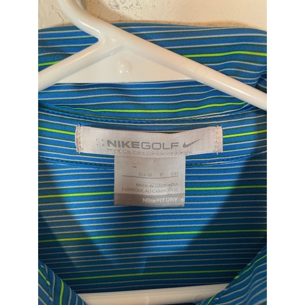 Women’s Nike Golf Polo Collared Shirt Blue & Lime Stripped Size Small